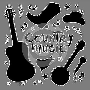 COUNTRY MUSIC SYMBOLS Western Festival Vector Illustration