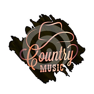 Country music watercolor logo. Cowboy hat country