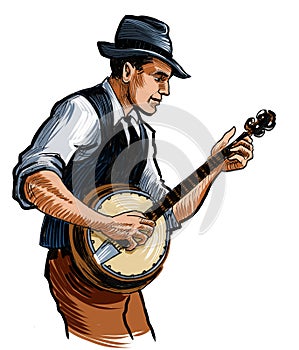 Country musician playing banjo