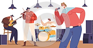 Country Musicians On Stage Exude Raw Emotion, Strumming Guitars And Crooning Heartfelt Lyrics, Vector Illustration photo