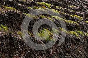 Country Nostalgia: Macro Shot of Straw Roof Texture on Vintage Home