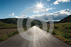 Country Road In Backlit