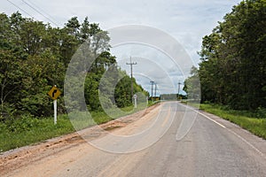 Country Road, Beware of the curve, Slow down, warning