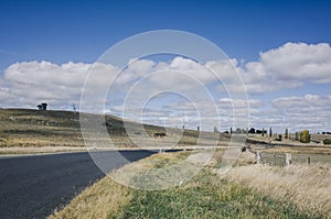 country road with blue sky and clouds background in rural Australia