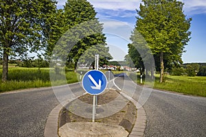 Country road with blue traffic sign
