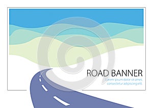 Country road curved highway vector perfect design illustration. The way to nature, hills and fields camping and travel theme. Can