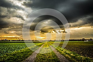 Country road dramatic sky sunset