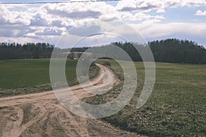 country road in forest - vintage old look