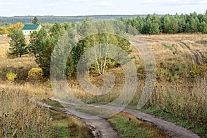 A country road goes through the hills to the house