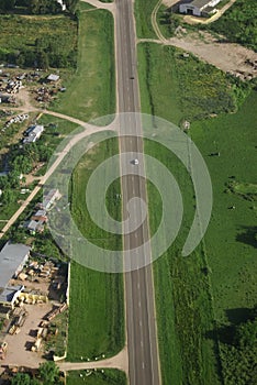 Country road and Green field aerial view