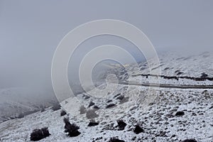 Country road in the highlands Greece, Peloponnese on a winter, snowy day