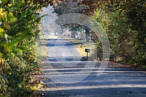 Country road and mailboxes on fall day