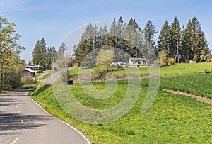 Country road and residences rural Oregon