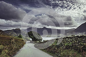 Country road with scenic views in English Lake District