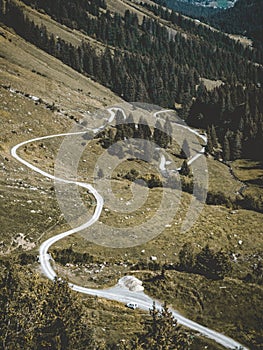 Country road on the side of a mountain in Switzerland