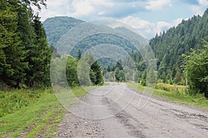 Country road between small settlements in the Carpathians