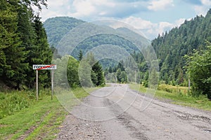 Country road between small settlements in the Carpathians