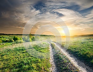 Country road at sunset