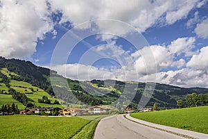 Country road in Westendorf, Brixental Valley in Tirolean Alps, Austria,