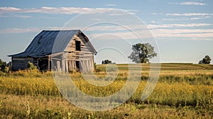 Country scene with a barn and a blue sky