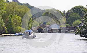Country scene of cruiser on the river thames at Henley