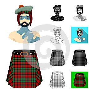 Country Scotland cartoon,black,flat,monochrome,outline icons in set collection for design. Sightseeing, culture and