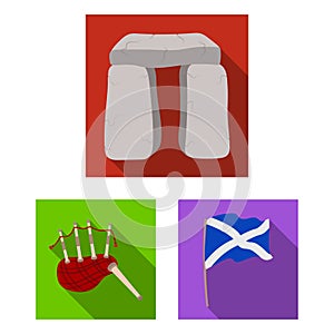 Country Scotland flat icons in set collection for design. Sightseeing, culture and tradition vector symbol stock web