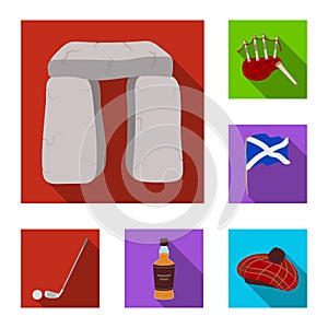 Country Scotland flat icons in set collection for design. Sightseeing, culture and tradition vector symbol stock web