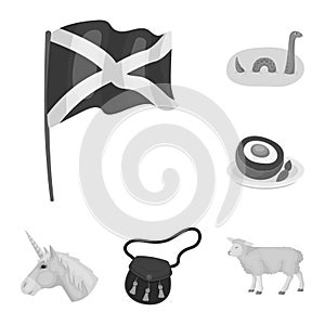 Country Scotland monochrome icons in set collection for design. Sightseeing, culture and tradition vector symbol stock