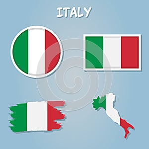 Country shape outlined and filled with the flag of Itlay photo