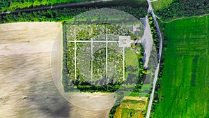 Country side suburban landmark aerial view photography from drone with interesting geometry lines and shapes of outdoor