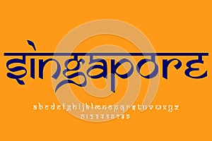 country Singapore name text design. Indian style Latin font design, Devanagari inspired alphabet, letters and numbers,