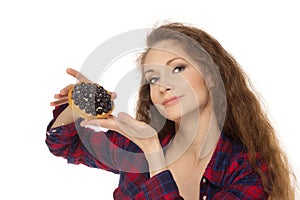Country stile woman with cake