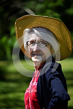 Country Straw Hat on Elderly Woman