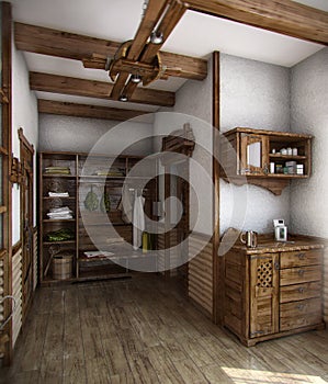 Country style bath house, 3D render