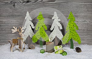 Country style christmas decoration in grey, white, brown and gre