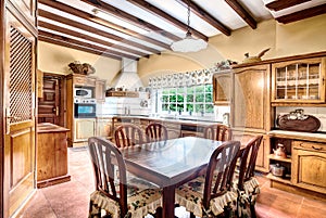 Country style kitchen with dining room