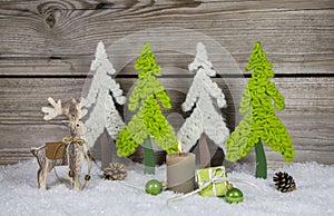 Country style wooden christmas decoration in apple green and whi