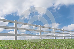 Country style wooden fence against cloud blue sky