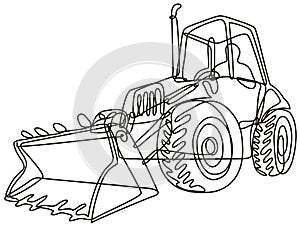 Country Tractor Digger with Bucket Front Loader Continuous Line Drawing