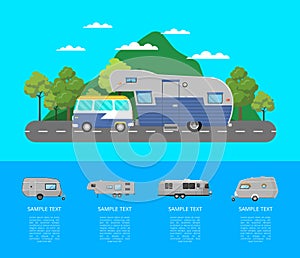 Country traveling poster with camping trailer