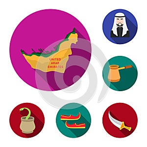 Country United Arab Emirates flat icons in set collection for design. Tourism and attraction vector symbol stock web