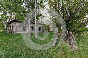 Country village houses in Pripyat, Chernobyl exclusion Zone. Chernobyl Nuclear Power Plant Zone of Alienation in Ukraine