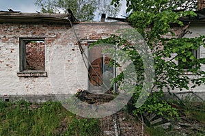 Country village houses in Pripyat, Chernobyl exclusion Zone. Chernobyl Nuclear Power Plant Zone of Alienation in Ukraine