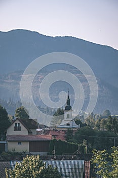 Country village rooftops in Slovakia - vintage retro look