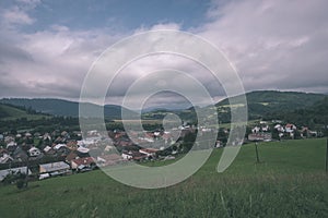 Country village rooftops in Slovakia - vintage retro look