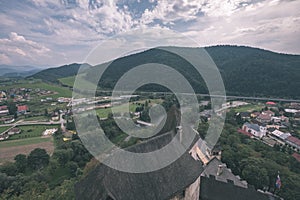 Country village rooftops in Slovakia - vintage retro look