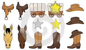 Country Western Clipart Bundle - Wagon, Horse, Saddle, Boots, Hat and Star