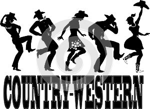 Country-western dance silhouette banner