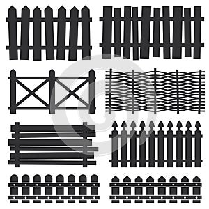 Country wooden fences, palisade vector silhouettes photo